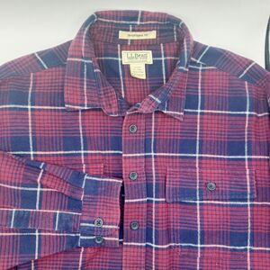 LL Bean Chamois Shirt Traditional Fit Plaid Shirt Men's XL-TALL Red Blue Pockets